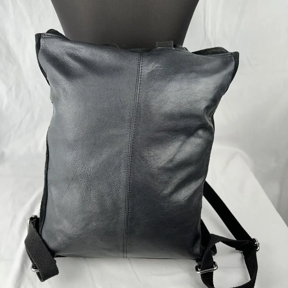Asos Womens Backpack Bag‎ Purse with Flap Black Suede Leather Mix Minimalist